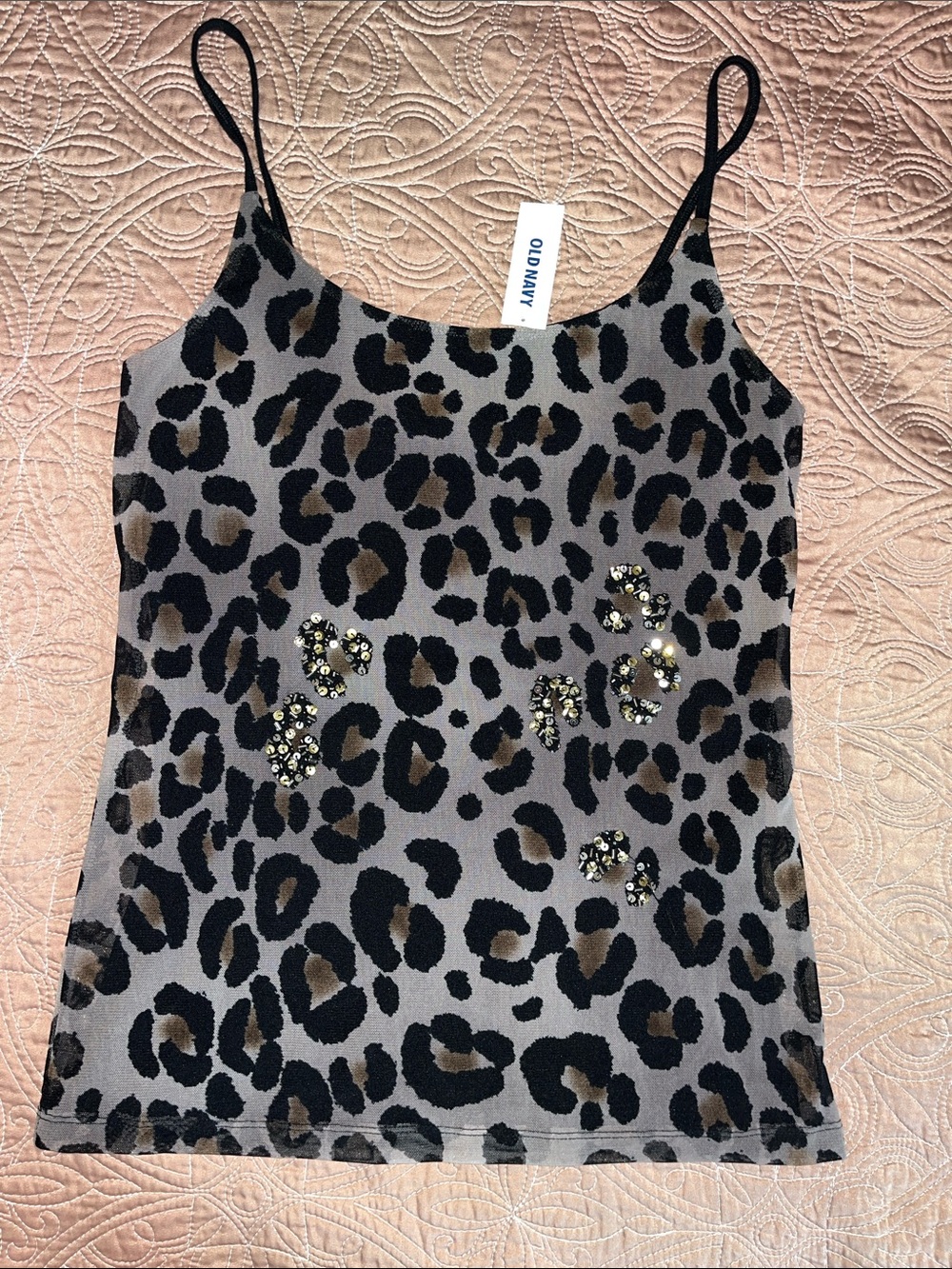 Old Navy Vintage Women's Leopard Print Beaded Cami Tank Gray/Black NWT — Size M